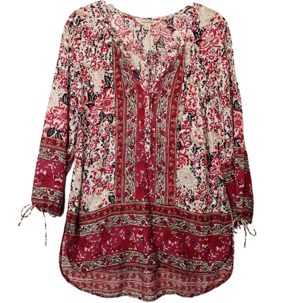 Lucky Brand Boho Pink Floral High Low Tunic